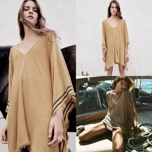 Zara Top‎ Linen Extra-Small Beach Vacation Minimalist Gypsy Mediterranean Poncho